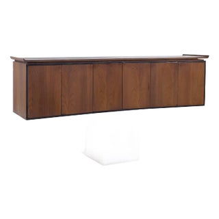 Harvey Probber Style Mid Century Walnut Wall Mounted Curved Credenza For Sale