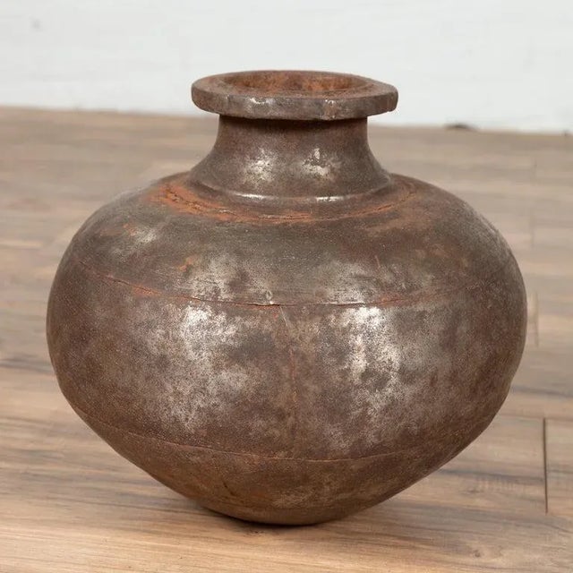 Metal Indian 19th Century Metal Water Jug with Wide Belly and Protruding Lip For Sale - Image 7 of 13