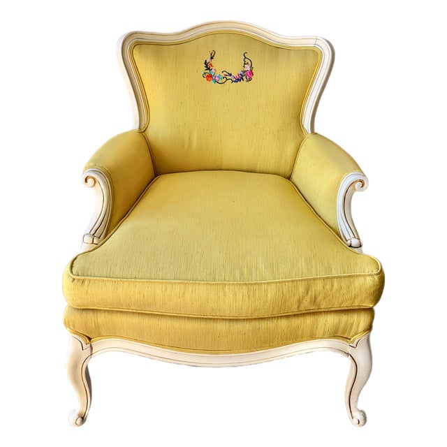Vintage Yellow Silk Armchair For Sale
