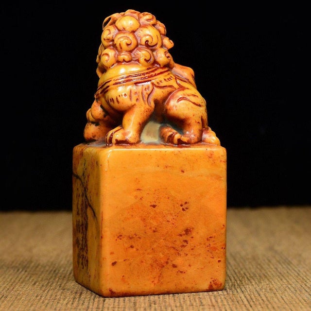 Vintage Shoushan Stone Seal With Carved Mythical Beast (Pixiu) Finial For Sale In Los Angeles - Image 6 of 8