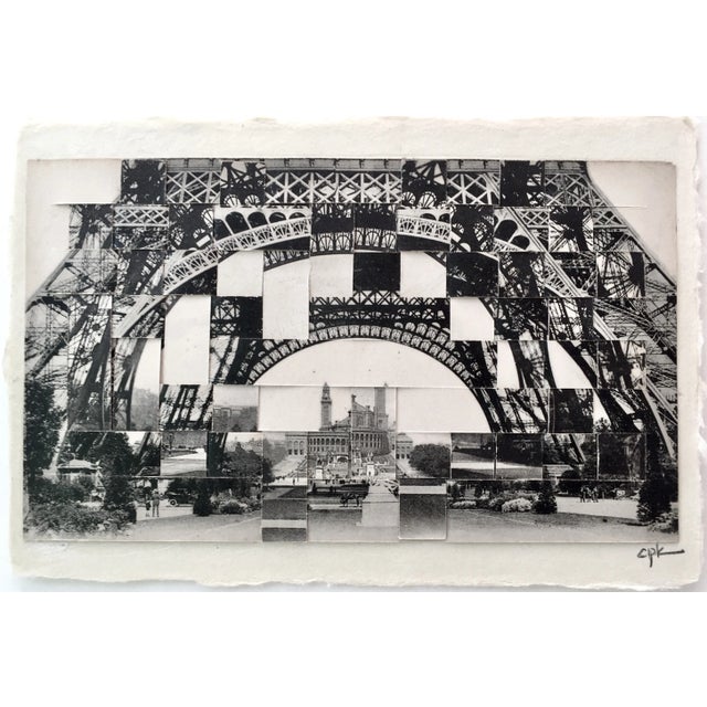 The Trocadero seen under the Eiffel Tower One of a Kind, Hand Cut and Hand Woven Vintage Photo-Postcards (early 1900's)...