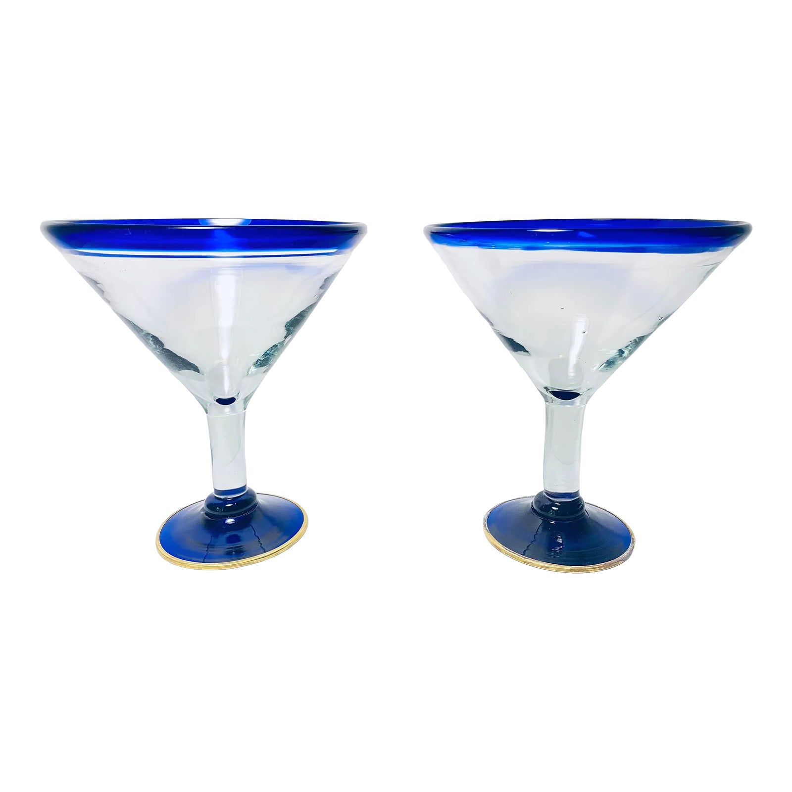 Vintage Gigantic Mexican Cobalt Margarita Hand Blown Glasses With Brass ...