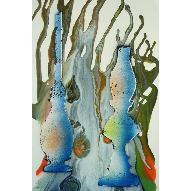 1980s Luis Guevara Moreno, Abstract-Surrealist Oil Lamps, Mixed Media Painting, 1970s For Sale - Image 5 of 18
