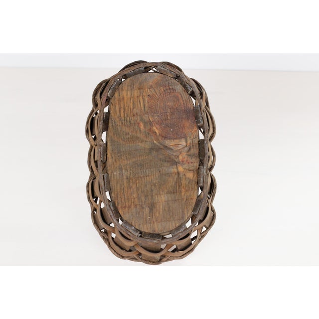 Brown Handwoven Oval Splint Gathering Basket With Hard Wood Base For Sale - Image 8 of 13