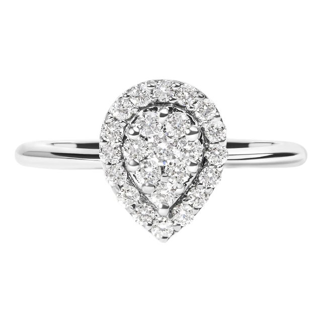 10K White Gold 3/8 Cttw Round-Cut Lab Grown Diamond Cluster Pear Promise Ring (G-H Color, VS2-SI1 Clarity) - Size 7 For Sale