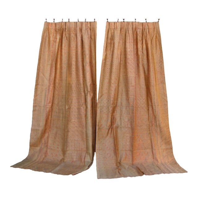 Fortuny Orange Ashanti Design Vintage Curtains a Pair For Sale