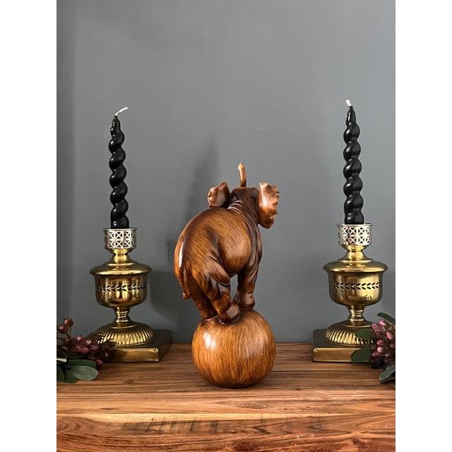 Mid-Century Modern 1950s Wooden Elephant on Ball Sculpture For Sale - Image 3 of 11