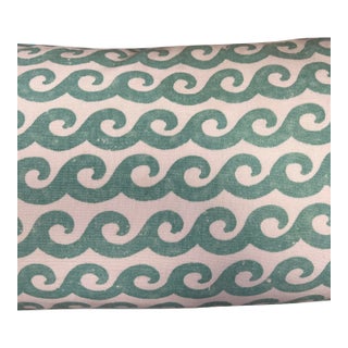Thibaut Wave Print in Aqua With Contrasting Piping in Teal 13” H by 22” Wide For Sale