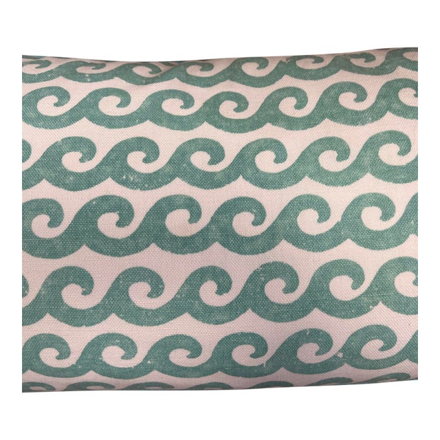 Thibaut Wave Print in Aqua With Contrasting Piping in Teal 13” H by 22” Wide For Sale