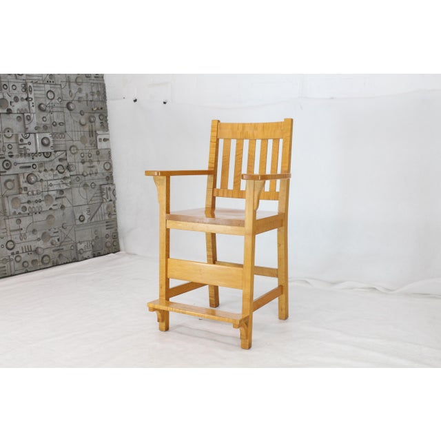 Solid Brid’s-Eye Maple High Pool Chairs Bar Stools For Sale - Image 9 of 14