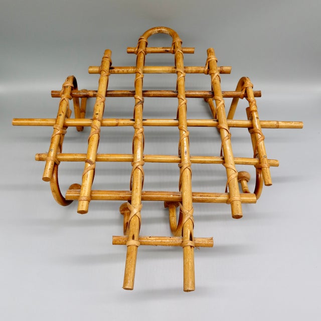 Wood Vintage French Mid-Century Burnt Bamboo & Rattan 6-Hook Coat & Hat Rack, Wall Mount For Sale - Image 7 of 9