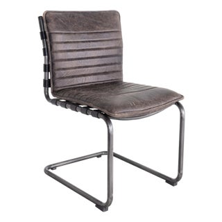 Late 20th Century Modern Channeled Leather Dining Chair For Sale