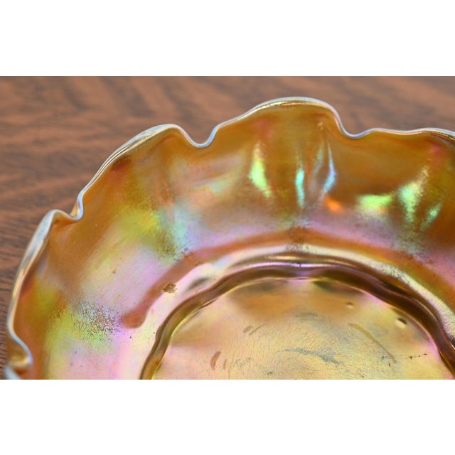 Louis Comfort Tiffany Favrile Iridescent Art Glass Scalloped Bowl For Sale In South Bend - Image 6 of 10