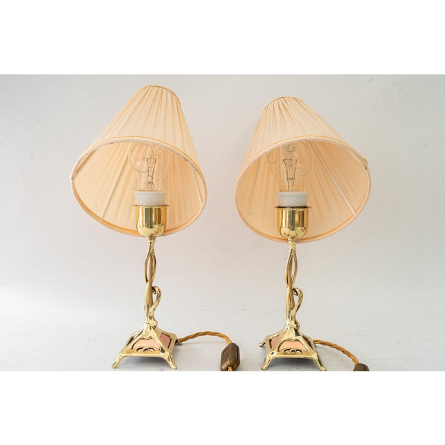 Jugendstil Brass Table Lamps with Fabric Shades, Vienna, Austria, 1908, Set of 2 For Sale - Image 6 of 18