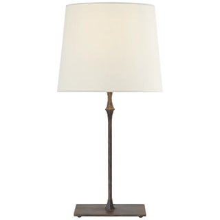 Visual Comfort Signature Dauphine Bedside Lamp in Aged Iron with Linen Shade For Sale