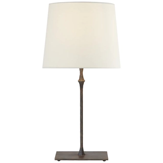 Visual Comfort Signature Dauphine Bedside Lamp in Aged Iron with Linen Shade For Sale