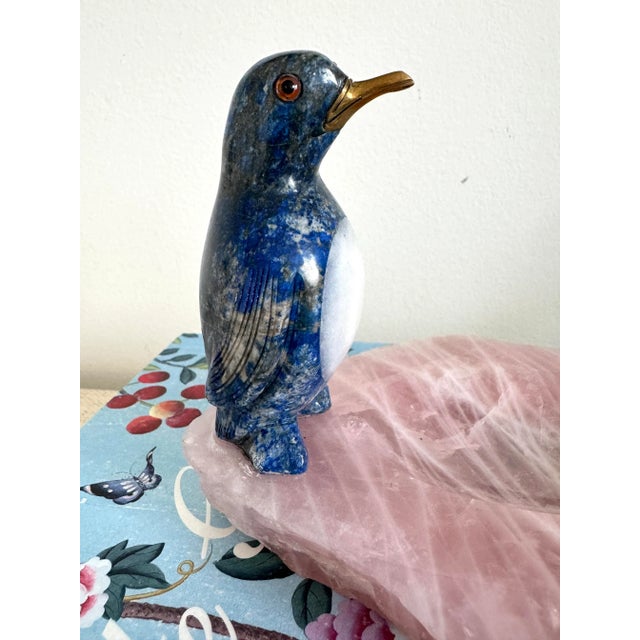 Italian Lapis Lazuli, Rose Quartz, Brass Penguin Vide Poche For Sale - Image 4 of 9