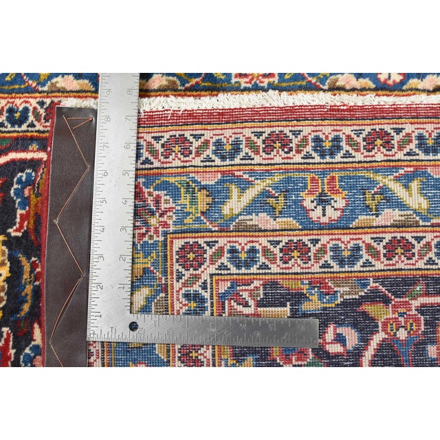 Kashan Rug 9'8'' X 12'9'' Red Wool Vintage Traditional Hand-Knotted Carpet For Sale - Image 12 of 12
