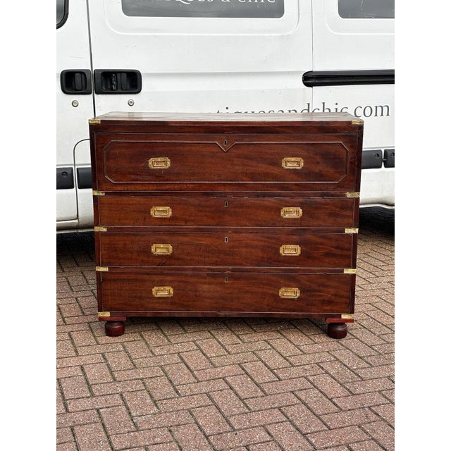 Mahogany Campaign Secretaire Chest of Drawers. Mahogany Campaign Secretaire Chest of Drawers. For Sale - Image 5 of 17