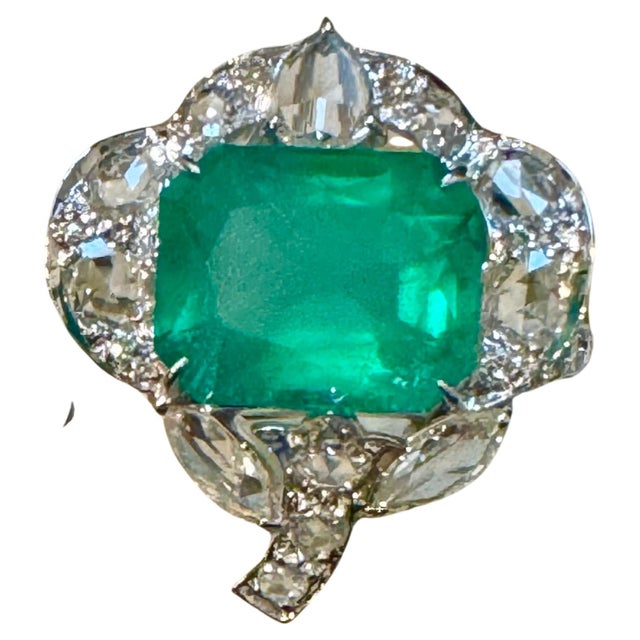 7 Ct Finest Zambian Emerald Cut Emerald & 1.5Ct Diamond Ring, 18 Kt Gold Size 9 For Sale - Image 15 of 18