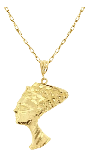 Nefertiti Egyptian Queen Necklace 10K Yellow Gold 16"