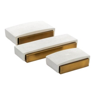 Set of 3 Boxes in White Shagreen and Bronze Patina Brass by R&y Augousti For Sale