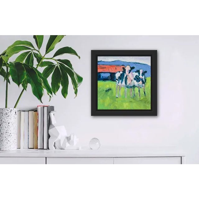 Contemporary Curious Cows Contemporary Impressionist Oil Painting Original Art For Sale - Image 3 of 5