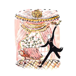 "Martini Cart Express" Contemporary Original Whimsical Figurative Print by Pauline de Roussy de Sales