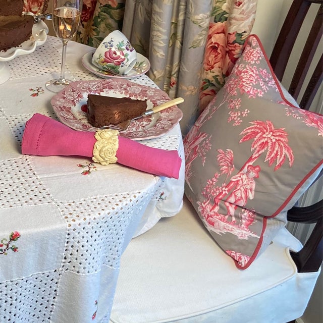 Manuel Canovas Elegant Cerise Toile Designer Pillow With Down/Feather Insert For Sale - Image 4 of 4