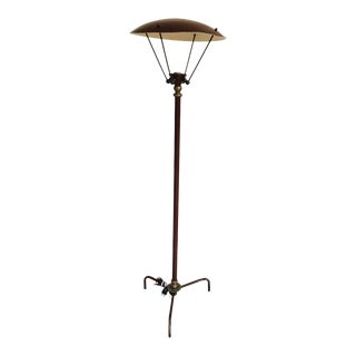 Sculptural Vintage French Tripod Floor Lamp Brown Enamel Shade, 1950s For Sale