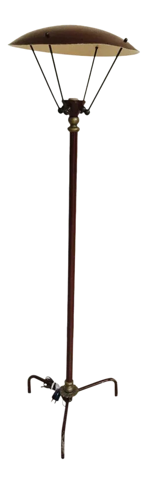 Sculptural Vintage French Tripod Floor Lamp Brown Enamel Shade, 1950s