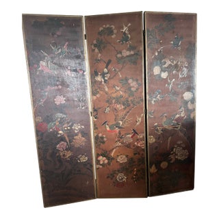 Old Hand Painted Bird Screen For Sale