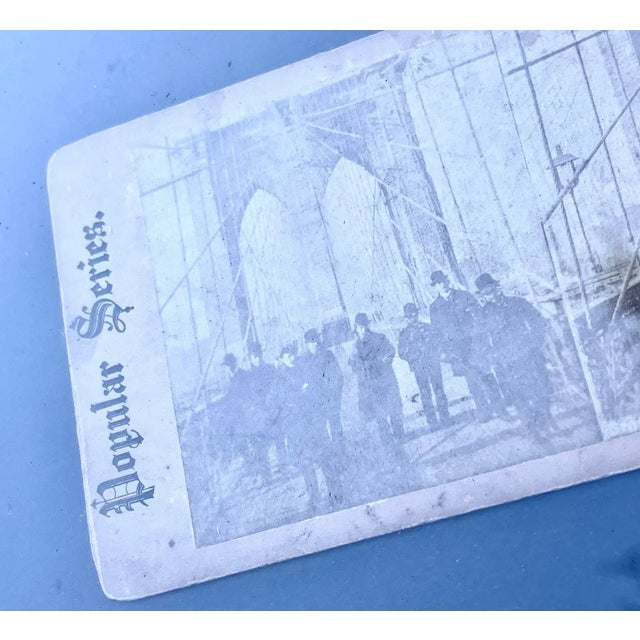 Greige Original Antique Stereoview Brooklyn Bridge Old New York Antique Frame For Sale - Image 8 of 9