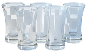 Mid 20th Century Shot Glasses W/ Frosted Shapes, S/5