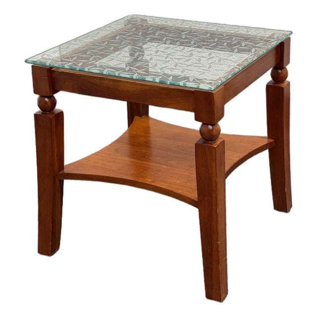 Custom Wood + Glass Side Table For Sale