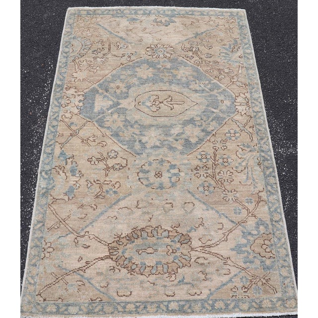 Tan Afghanistan Tabriz Rug With Soft Tan Field and Pale Blue Medallion For Sale - Image 8 of 11