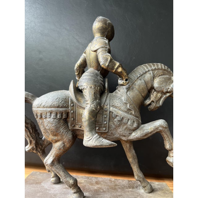 Industrial Vintage Italian Bronze Sec. XV Medieval Knight Horse Sculpture, 1950s For Sale - Image 3 of 7
