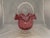 19th Century Victorian Cranberry Glass Basket: Ruffled Edge, Clear Handle, 13" Tall For Sale - Image 6 of 10
