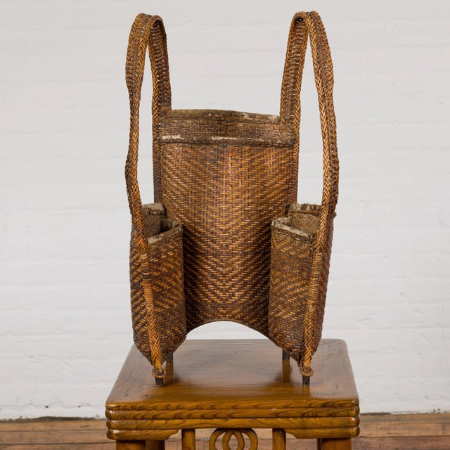 19th Century Tribal Handwoven Rattan Backpack with Inner Pockets For Sale - Image 4 of 12