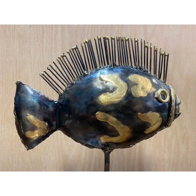 Brutalist Vintage Brutalist Brass and Metal Fish Sculpture For Sale - Image 3 of 9