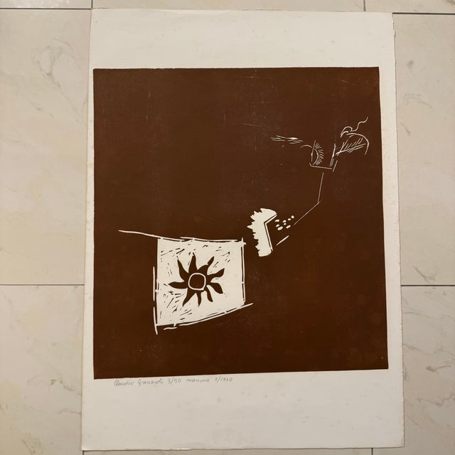 Claudio Granaroli, Composition, 1970s, Linocut For Sale - Image 10 of 10