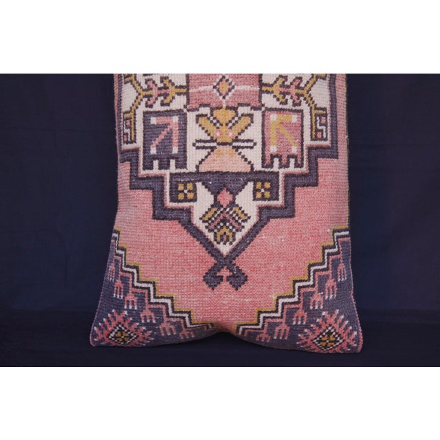 Rustic Turkish Oushak Pillow – Vintage Tribal Rug Textile Rug Cushion Cover -17'' X 34'' For Sale - Image 4 of 10