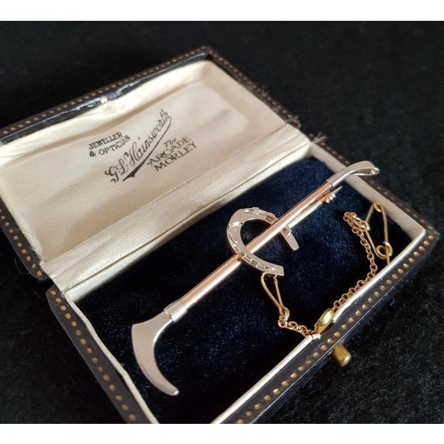 Antique Edwardian 15ct Rose Gold and Platinum Horseshoe Brooch, 1905 For Sale - Image 4 of 10