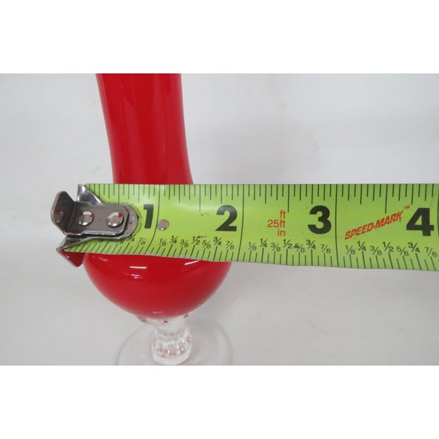 Ruby Red Glass Vase With Clear Cut Pedestal Base Mid Century Modern Style 4883b For Sale - Image 12 of 13