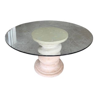 1970s Michael Taylor Style Plaster Pedestal Dining Table With 1/2” Glass Top For Sale