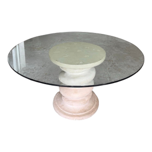 1970s Michael Taylor Style Plaster Pedestal Dining Table With 1/2” Glass Top