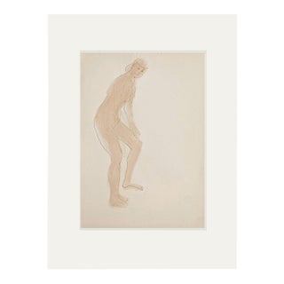 Vintage Mid-Century Abstract French Figure Painting on Paper With Mat For Sale