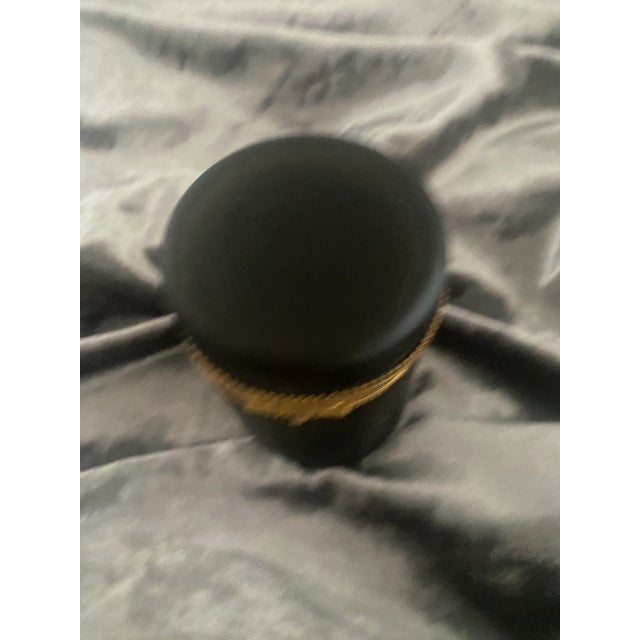 Vintage Cylindrical Black and Brass, Opaque Black Hinged Lid Casket Box For Sale - Image 4 of 8