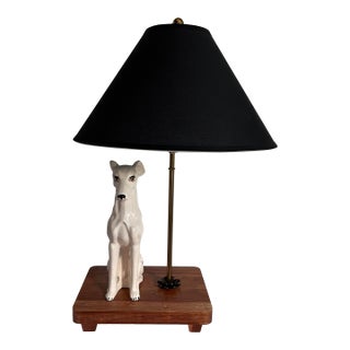 1960s Porcelain Dog Lamp & Shade For Sale