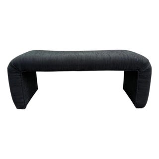 Vintage Sculptural Black Upholstered Waterfall Bench For Sale